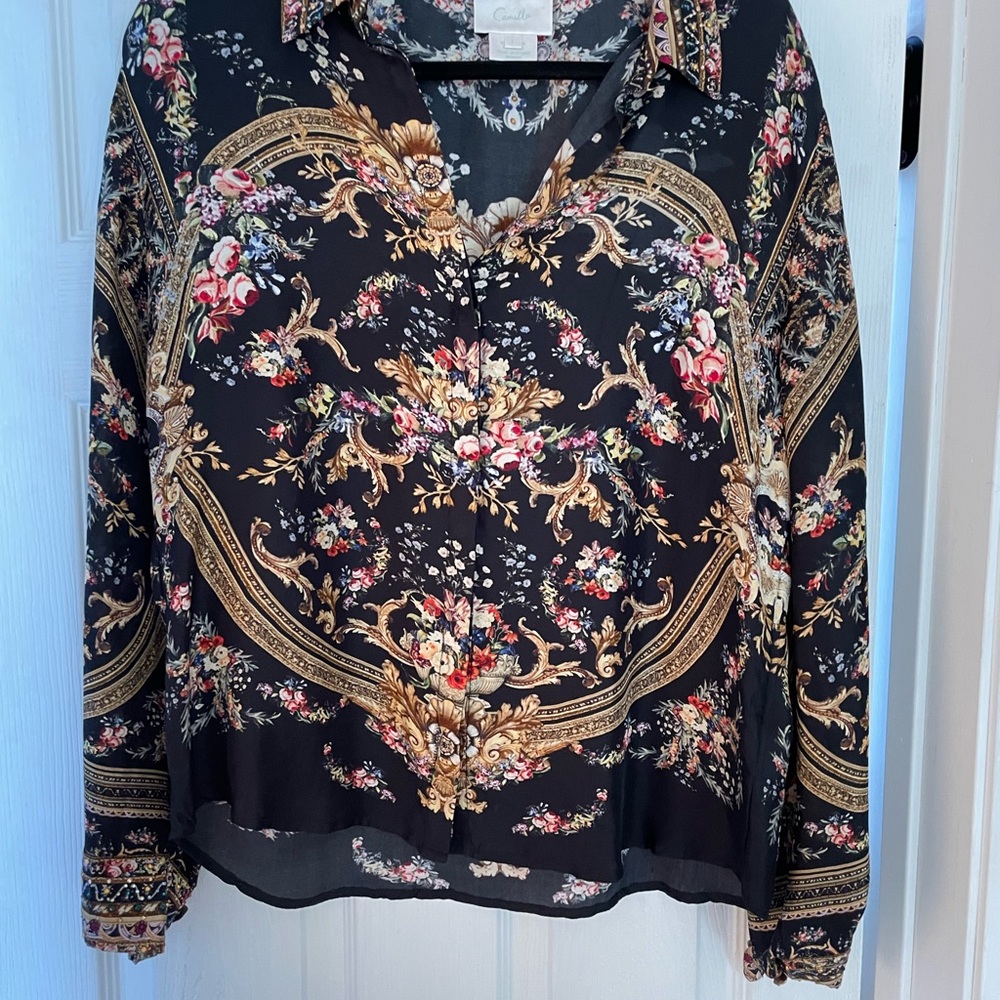 Camilla print silk blouse